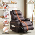 Fauteuil inclinable électrique avec fonction releveur, massage et chauffage Bestier 34,6 po, fauteuil inclinable en similicuir avec poches latérales et porte-gobelets