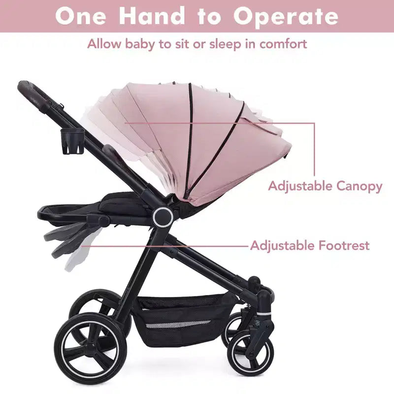 Poussette Bébé, Poussette Pliante - Poussette Haute pour Nouveau-né et Tout-petit, Landau Convertible avec Dossier Réversible