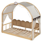 Lit cabane Montessori en bois massif avec plateforme, toit voûté et lit gigogne pour filles et garçons