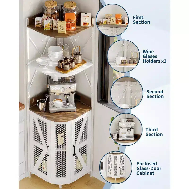Meuble de bar d'angle Garvee à 5 niveaux, meuble à liqueurs de 181,6 cm de haut avec lumières LED pour la maison