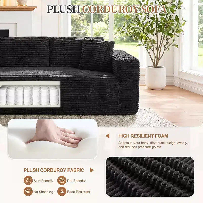Celebalcony Canapé modulaire sans os 103, chaise longue en forme de L avec 2 porte-gobelets, canapés nuages moelleux en velours côtelé pour salon, aucun assemblage requis