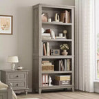 GustoWave 71 Grande bibliothèque avec étagères réglables 80 cm de large Étagère en bois à 5 niveaux Bibliothèques de style Ferme Bibliothèque Vintage