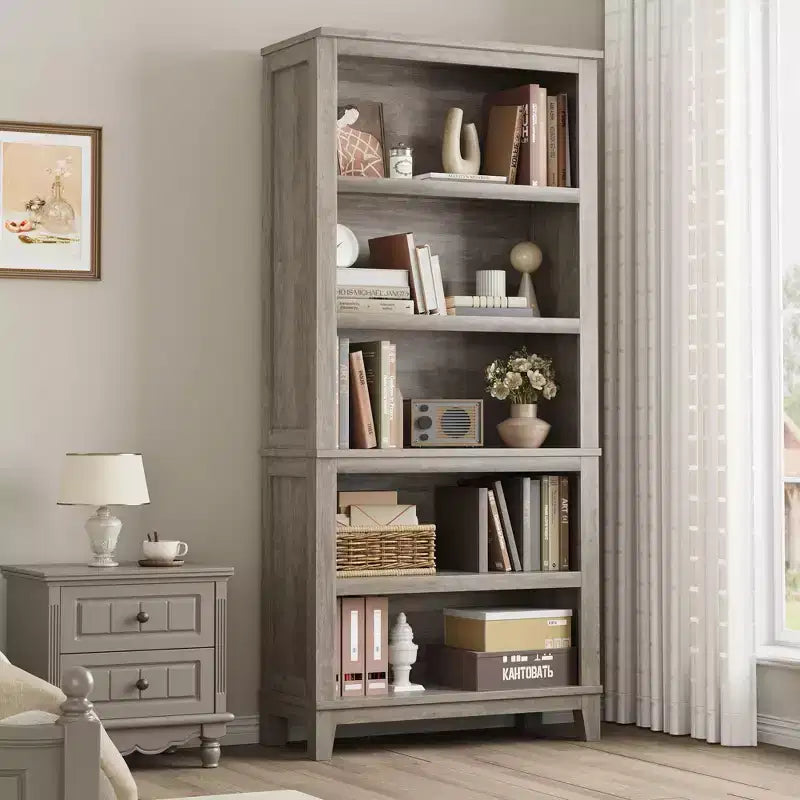 GustoWave 71 Grande bibliothèque avec étagères réglables 80 cm de large Étagère en bois à 5 niveaux Bibliothèques de style Ferme Bibliothèque Vintage