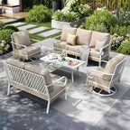 Captiva Designs Ensemble de conversation d'extérieur 5 pièces extra large en métal et rotin avec fauteuils pivotants à dossier en treillis et causeuse