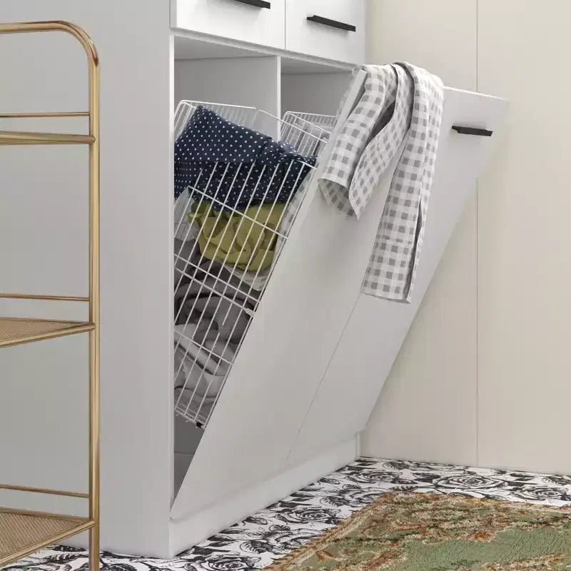 Meuble de Rangement de Salle de Bain Moderne Blanc Famapy avec Panier à Linge Inférieur