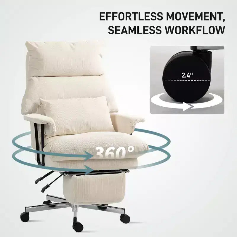 Fauteuil de bureau de direction avec soutien lombaire, repose-pieds, dossier haut inclinable, rembourré