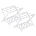 Lot de 2 porte-bagages pliables en bambou avec étagère à 2 niveaux, support de valise blanc de qualité supérieure supportant 68 kg pour chambres et hôtels