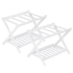Lot de 2 porte-bagages pliables en bambou avec étagère à 2 niveaux, support de valise blanc de qualité supérieure supportant 68 kg pour chambres et hôtels