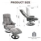 Fauteuil inclinable de massage pivotant 360° en chenille avec ottoman, massage et siège chauffant