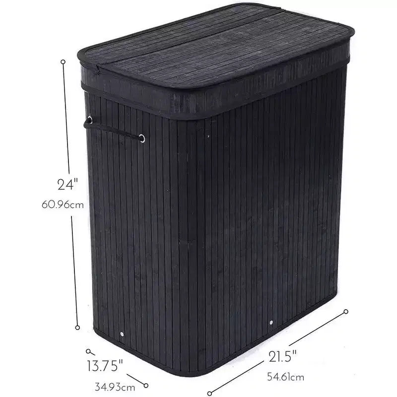 Bamboo Double Laundry Hamper with Lid and Cloth Liner - Black