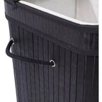 Panier à linge double en bambou avec couvercle et doublure en tissu - Noir