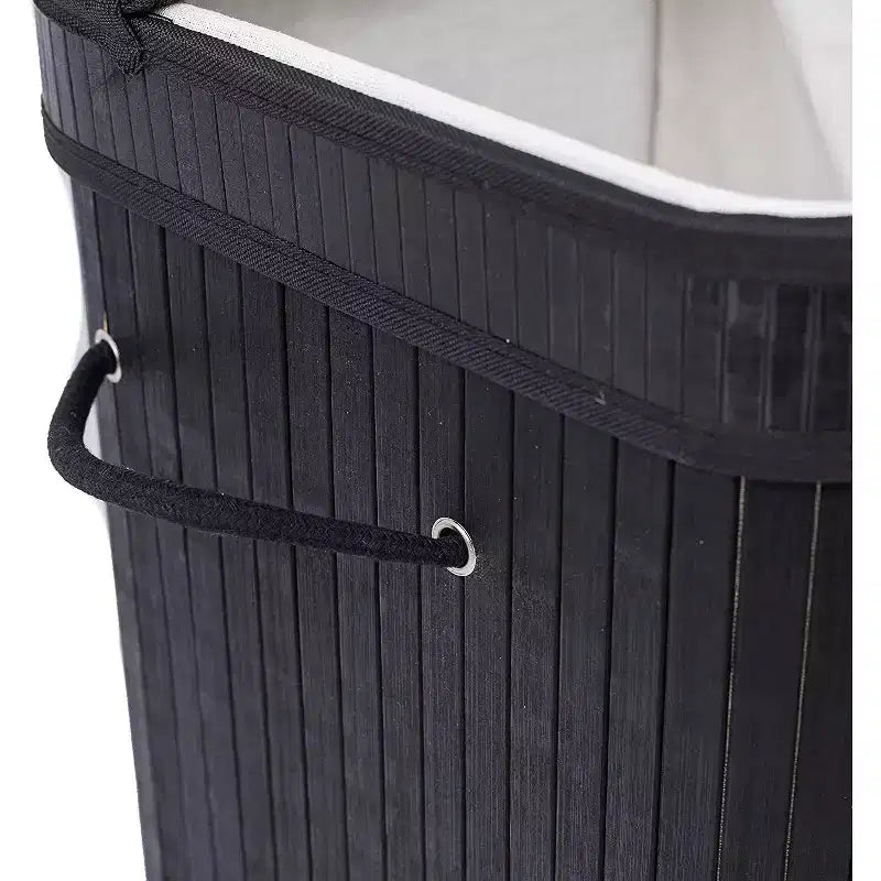 Bamboo Double Laundry Hamper with Lid and Cloth Liner - Black