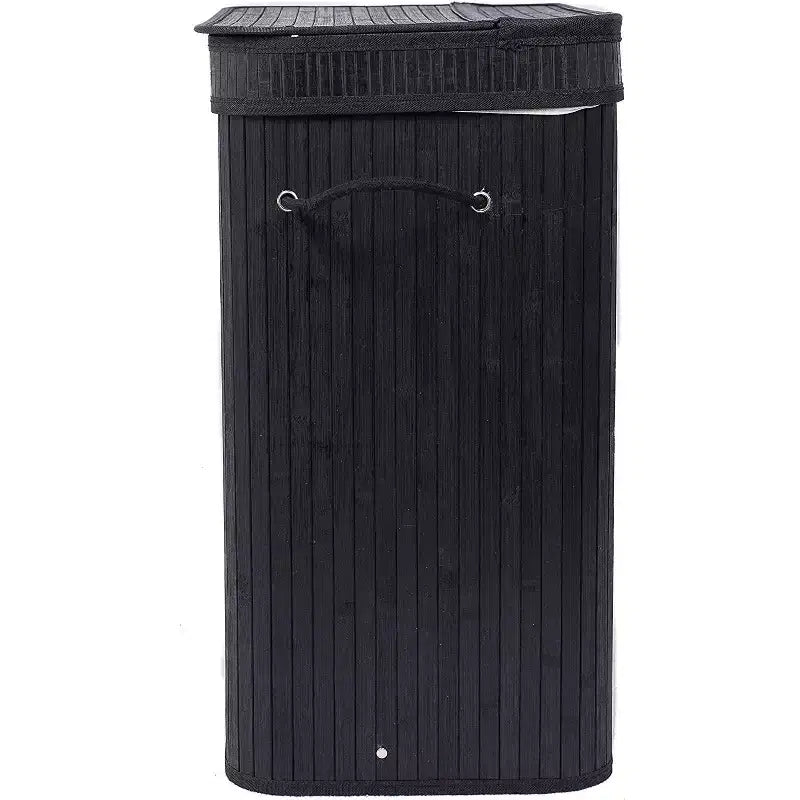 Bamboo Double Laundry Hamper with Lid and Cloth Liner - Black