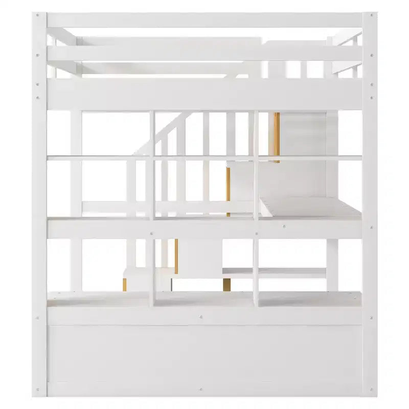 Lit mezzanine pleine grandeur avec escalier et bureau, cadre de lits mezzanine en bois avec tiroirs de rangement et étagères pour adultes, adolescents et enfants