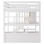 Lit mezzanine pleine grandeur avec escalier et bureau, cadre de lits mezzanine en bois avec tiroirs de rangement et étagères pour adultes, adolescents et enfants