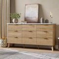 Commode cannelée à 9 tiroirs, 154 cm de large, en bois, avec rangement profond, pour chambre à coucher, salon ou couloir