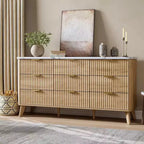 Commode cannelée à 9 tiroirs, 154 cm de large, en bois, avec rangement profond, pour chambre à coucher, salon ou couloir