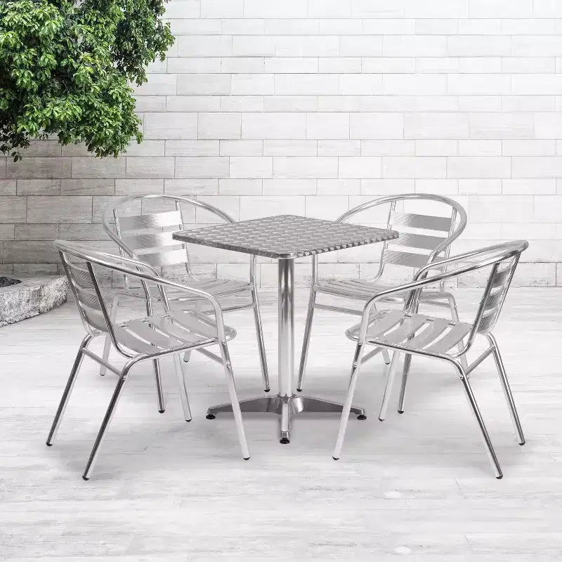 Ensemble de table carrée en aluminium Emma et Oliver 23,5 avec 4 chaises à lattes