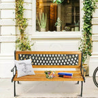 Banc de jardin Costway 126 cm pour patio, parc, porche, allée, terrasse, en fonte et bois dur