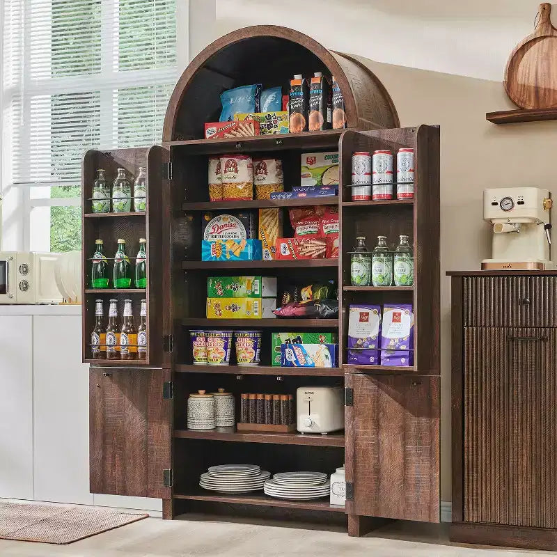 Garde-manger haut et arqué de 71 po, armoire de rangement moderne avec 3 tablettes réglables, 6 tablettes de porte, pour cuisine, salon