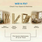 Lit escamotable 2-en-1 invisible Murphy avec étagères de rangement, Grand lit (Queen), Bois naturel (Matelas non inclus)