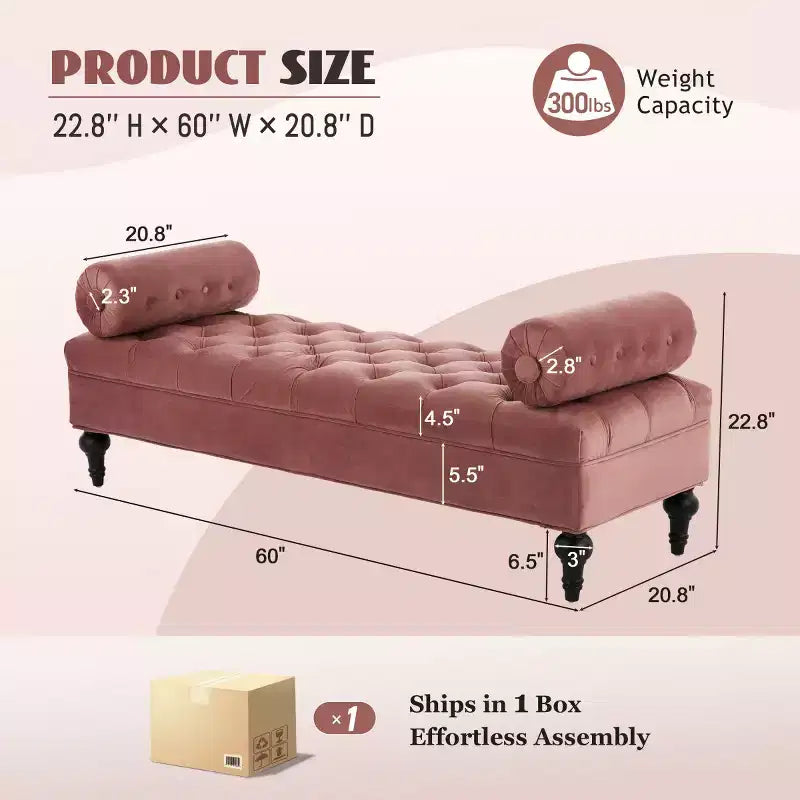 Banc de bout de lit moderne pour chambre à coucher, banc de fenêtre rembourré en velours avec 2 oreillers détachables pour salon ou entrée - Panipeachy