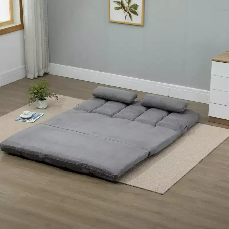 Canapé-lit convertible au sol, lit pliant, chaise longue d'appoint avec 2 oreillers, dossier et appuie-tête réglables, 130 cm de long
