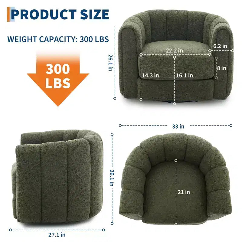 Ensemble de 2 fauteuils d'appoint pivotants à 360° modernes, revêtement en tissu doux, vert