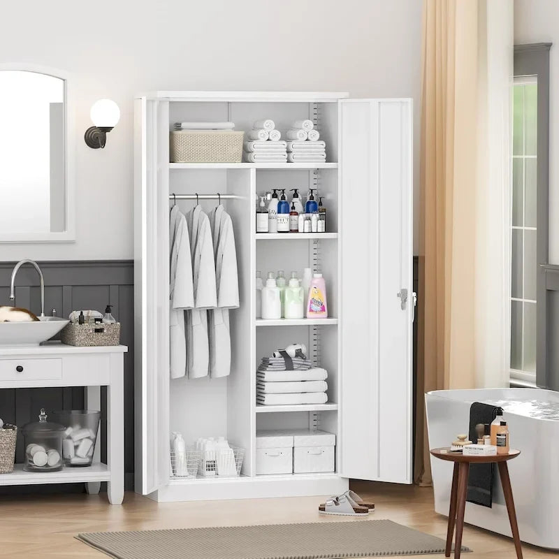 Armoire de rangement en métal verrouillable de 72 po de haut avec tringle de suspension pour garage, salle de sport, bureau à domicile