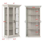 Bibliothèque Famapy Chêne Gris avec Vitrine en Verre et Bande Lumineuse LED, Étagère Haute avec Portes, Vitrine de Rangement