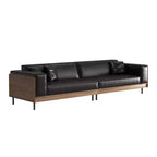 98.42 Canapé en cuir contemporain avec cadre en bois massif, pieds en métal et 3 coussins décoratifs