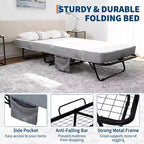 Lit pliant avec matelas pour adultes, lits d'appoint portables, lit pliant avec cadre en métal, matelas en mousse à mémoire de forme 5 et poche de rangement latérale