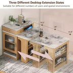 Îlot de cuisine de 59,5 po avec table à manger extensible, rangement double face et prise électrique, naturel
