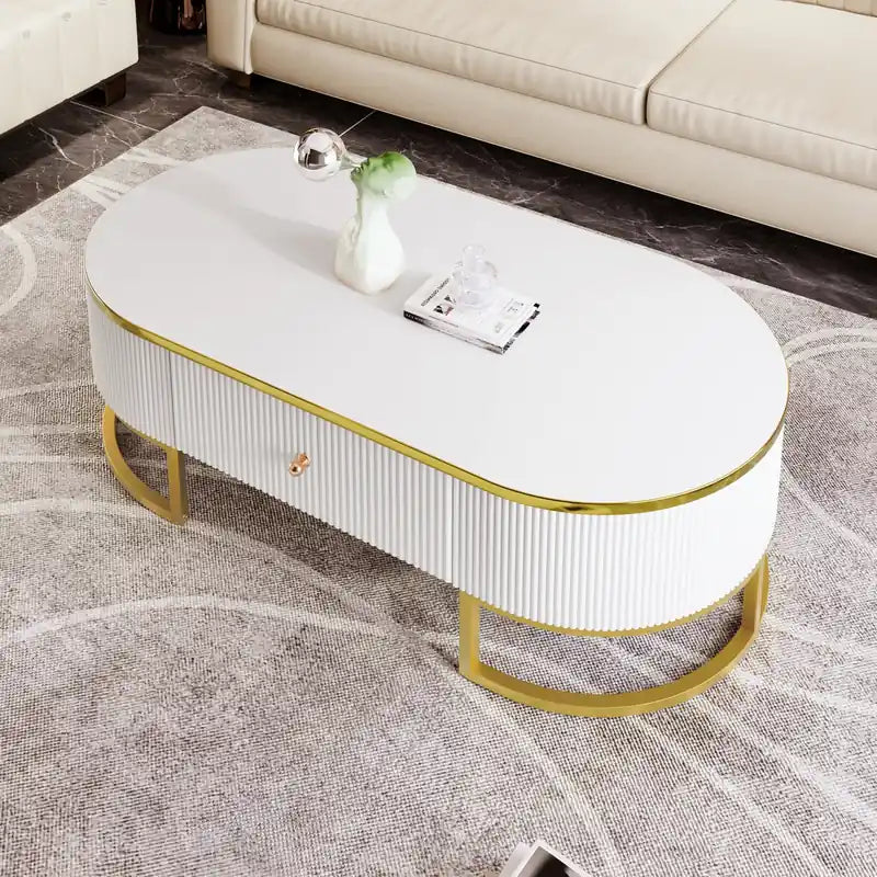 Table basse ovale en bois composite de 47,2 po avec tiroirs de rangement