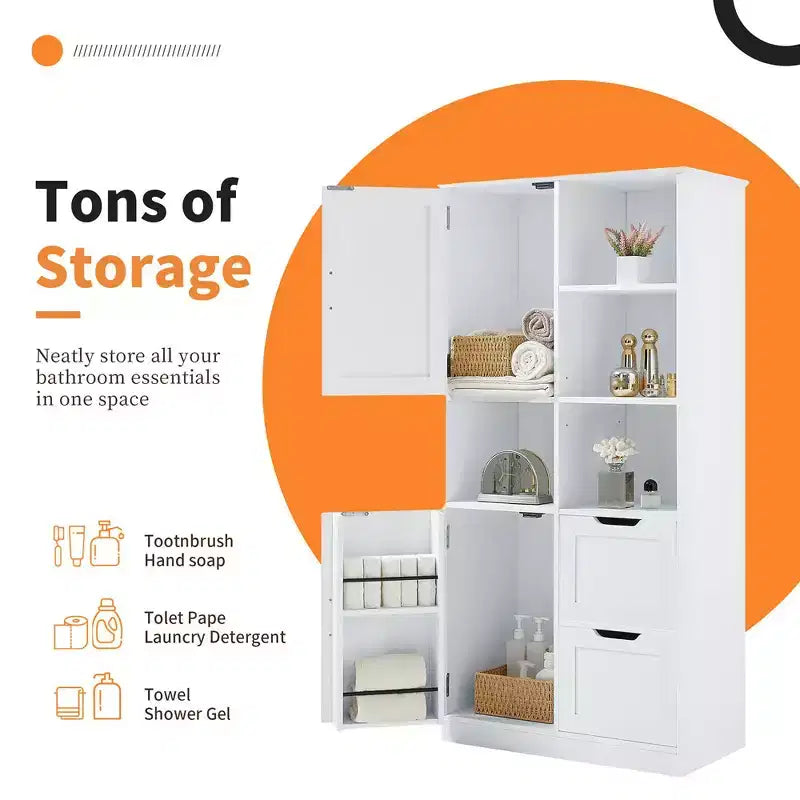 Meuble de rangement haut de salle de bain de 157 cm, armoire de rangement sur pied avec tiroir et étagère réglable, armoire de rangement polyvalente pour salle de bain et salon