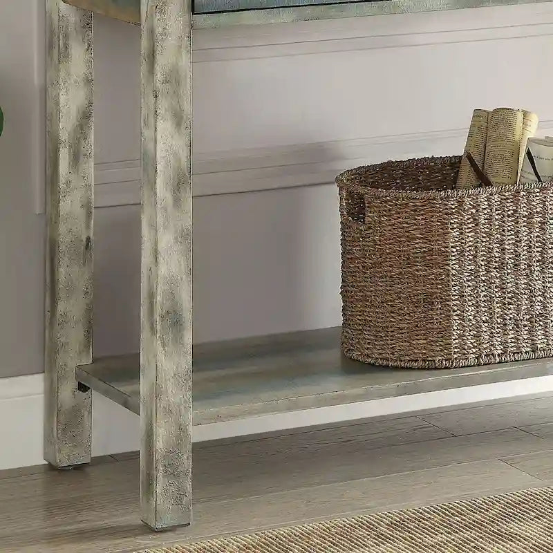 Console à 3 tiroirs gris antique et sarcelle
