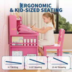 Bureau et chaise d'étude pour enfants avec rangement, bureau d'étude pour enfants avec étagère supérieure et inclinable, pour les 3-8 ans, table d'écriture pour chambre d'enfant