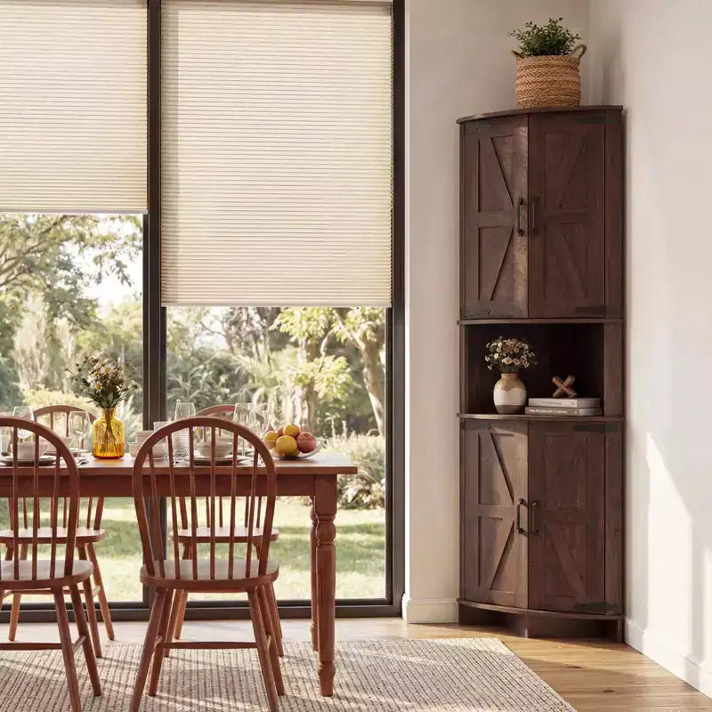 64,8" Meuble d'Angle Haut avec Portes, Armoire de Rangement d'Angle Marron Style Ferme, Meuble Garde-Manger d'Angle Autonome avec Étagères Réglables
