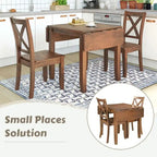 Ensemble de salle à manger 3 pièces avec table à rabats en bois et 2 chaises à dossier en X pour petits espaces