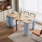 Table à manger extensible Whisen, table îlot mobile roulante avec 3 rallonges amovibles, meuble de rangement