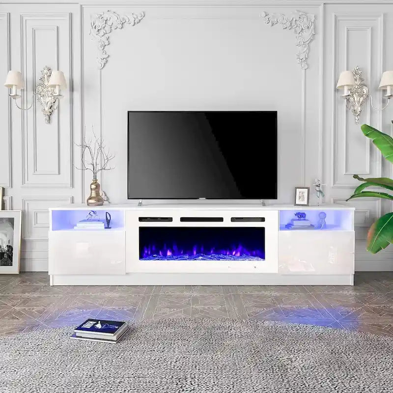 Meuble TV électrique de 36 po avec foyer, centre de divertissement et console TV pour téléviseurs jusqu'à 80 po, chauffage d'appoint moderne pour salon