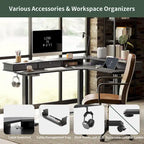 Bureau d'angle électrique debout avec 3 tiroirs et roulettes verrouillables, 160