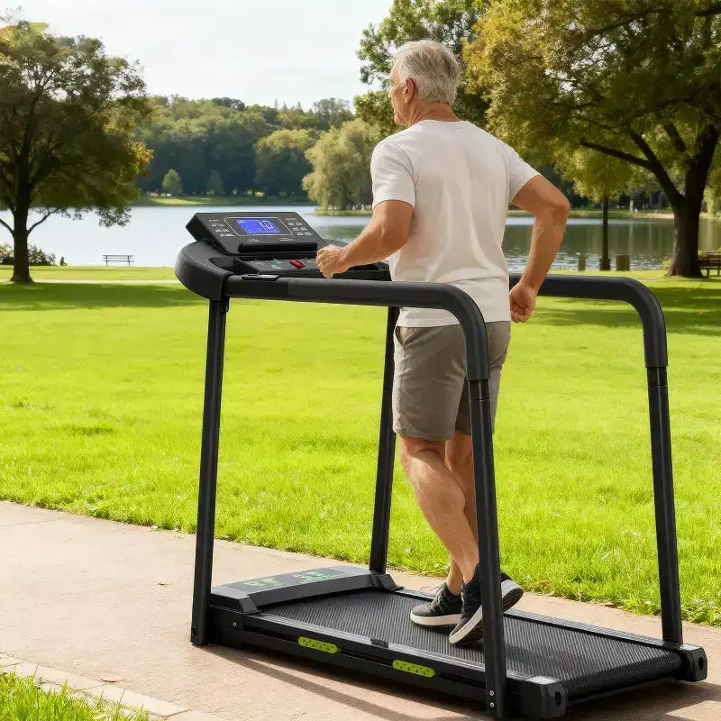 Tapis de marche pliable pour seniors, design sûr et stable avec longue rampe, grand écran LED, capacité de poids de 136 kg