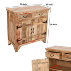 Console de meuble en bois de manguier artisanal de style rustique, 39 pouces, à 2 tiroirs et 2 portes, brun rustique
