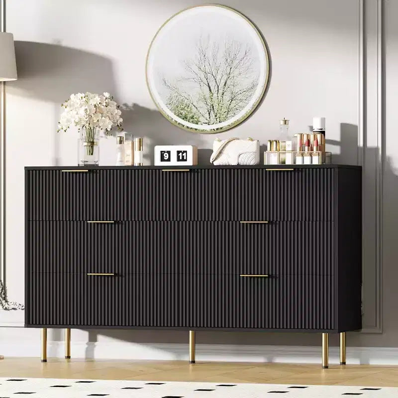Commode cannelée à 7 tiroirs, Armoire de rangement moderne en bois, Meuble de chambre à coucher pour salon ou couloir