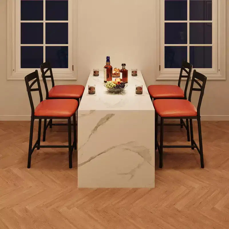 Lot de 4 tabourets de bar, chaises de bar rembourrées en PU, chaises d'îlot de cuisine avec dossier en X et repose-pieds en métal, chaises de comptoir noires