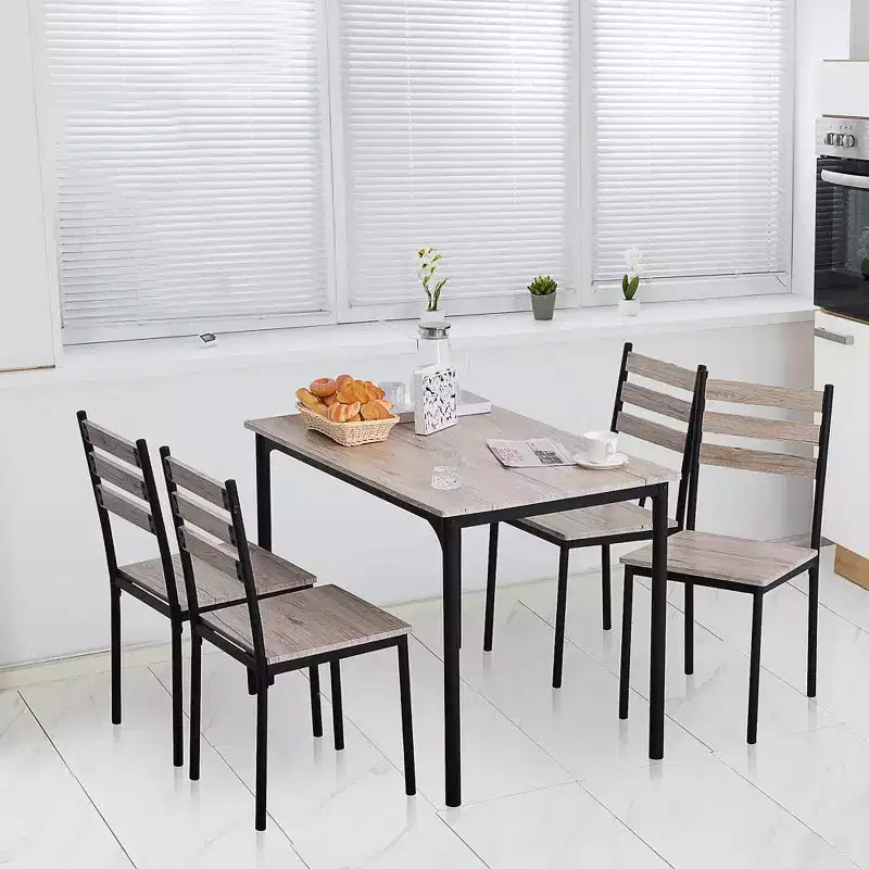 HOMCOM Ensemble table de salle à manger/cuisine de style moderne 5 pièces, 1 table et 4 chaises avec pieds en métal, convient pour l'extérieur