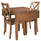 Ensemble de salle à manger 3 pièces avec table à rabats en bois et 2 chaises à dossier en X pour petits espaces