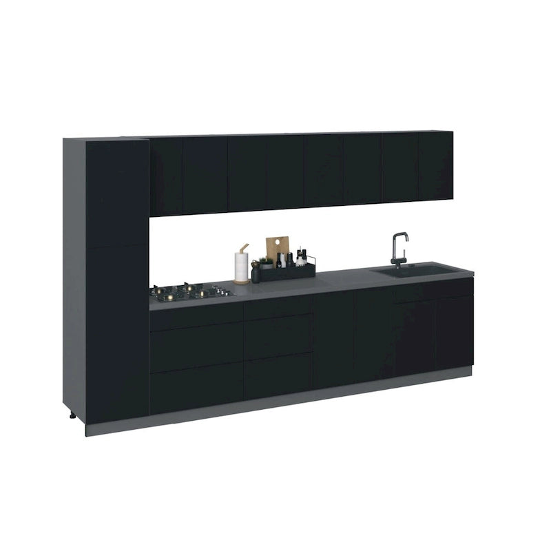 Collection cuisine élégante, coloris noir, meuble bas de 3,35 m de large - 135x24