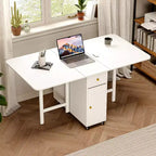Table de salle à manger pliable ATJafurn 59 avec abattants pour petits espaces, table de cuisine rectangulaire en bois extensible avec roulettes et rangement